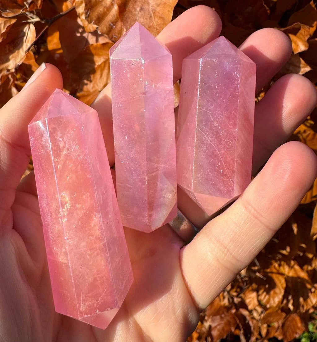 Aura Rose Quartz Points Double Terminated Wands