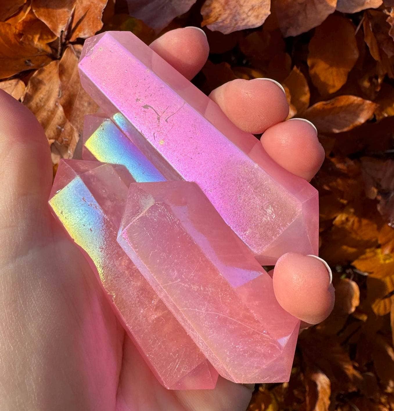 Aura Rose Quartz Points Double Terminated Wands