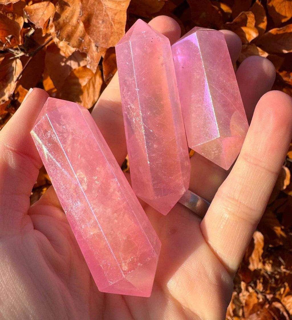 Aura Rose Quartz Points Double Terminated Wands