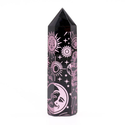 Black Obsidian Points (approx 60-70 gm 9cm) - Mystic Story - Rose Pink