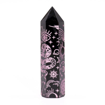 Black Obsidian Points (approx 60-70 gm 9cm) - Mystic Story - Rose Pink