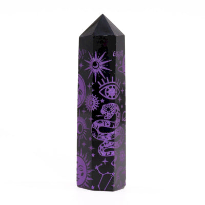 Black Obsidian Points (approx 60-70 gm 9cm) - Mystic Story - Deep Purple