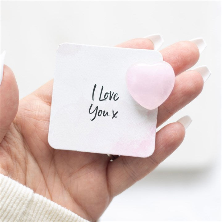 'I Love You' Rose Quartz Crystal Heart in a Bag