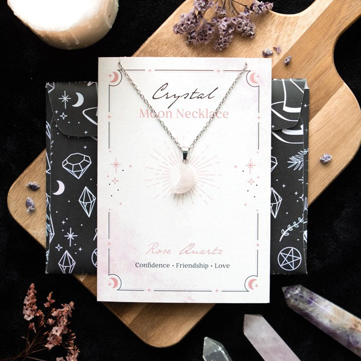 Rose Quartz Crystal - Moon Necklace