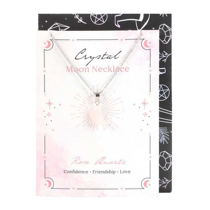 Rose Quartz Crystal - Moon Necklace