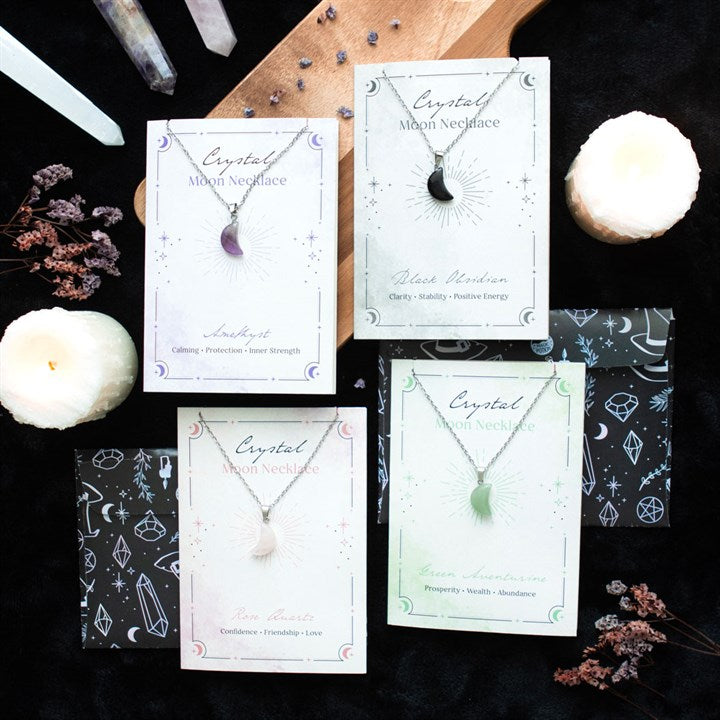 Rose Quartz Crystal - Moon Necklace