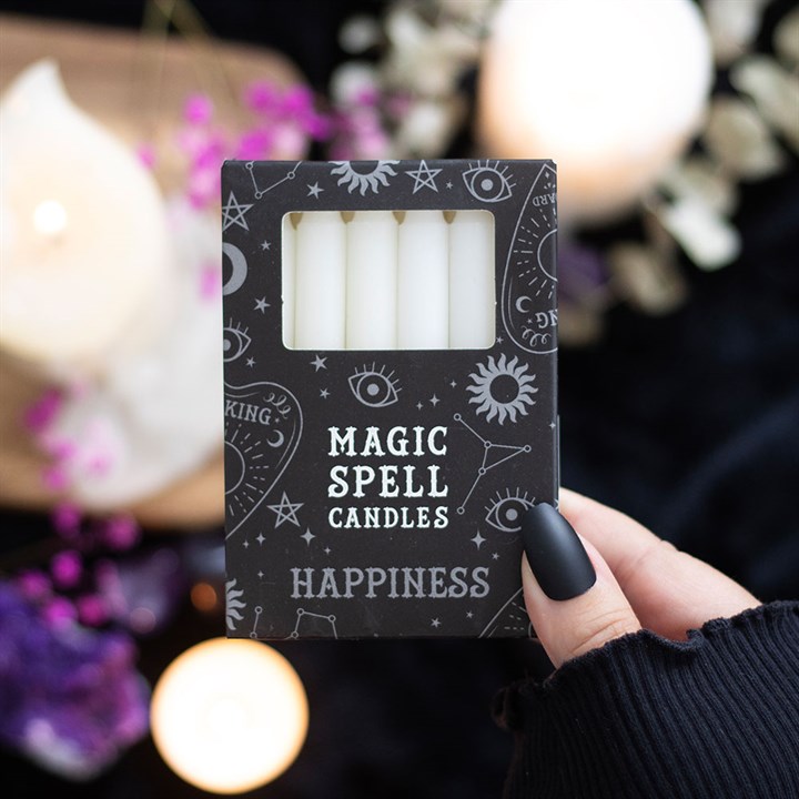Magic Spell Candles - Pack of 12 White 'Happiness' Spell Candles
