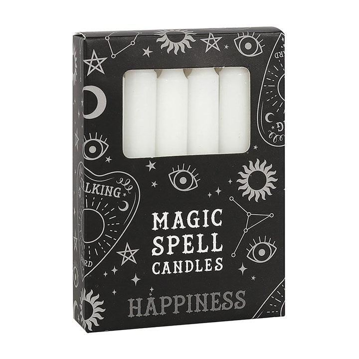 Magic Spell Candles - Pack of 12 White 'Happiness' Spell Candles
