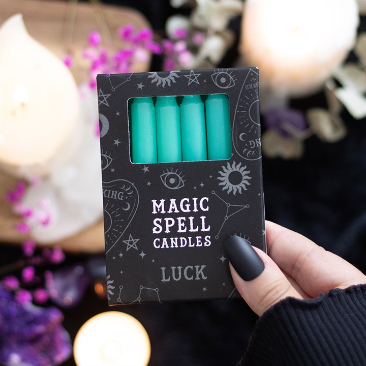 Magic Spell Candles - Pack of 12 Green 'Luck' Spell Candles
