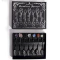 Ancient Witch - Set of 7 Dark Silver Gemstone Crystal Witch Spoons
