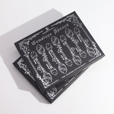 Ancient Witch - Set of 7 Dark Silver Gemstone Crystal Witch Spoons