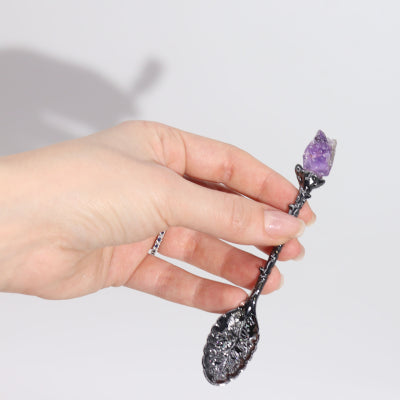 Ancient Witch - Set of 7 Dark Silver Gemstone Crystal Witch Spoons
