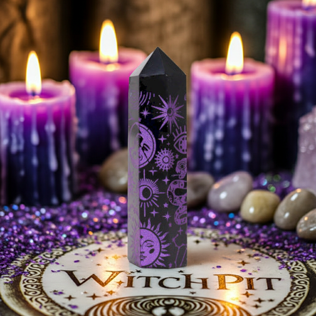 Black Obsidian Points (approx 60-70 gm 9cm) - Mystic Story - Deep Purple