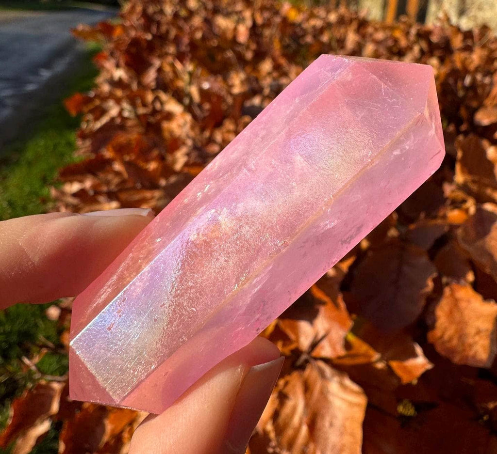 Aura Rose Quartz Points Double Terminated Wands
