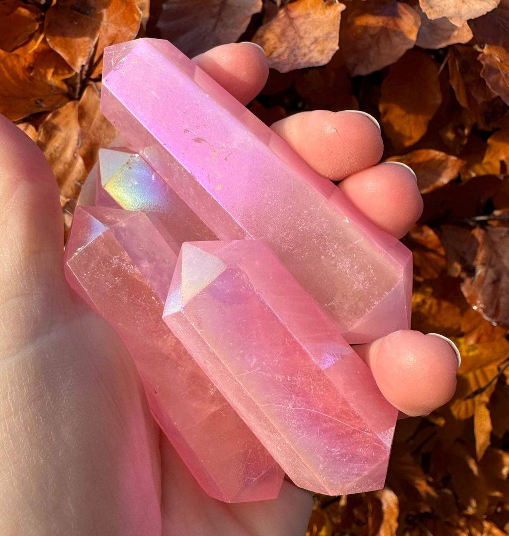 Aura Rose Quartz Points Double Terminated Wands