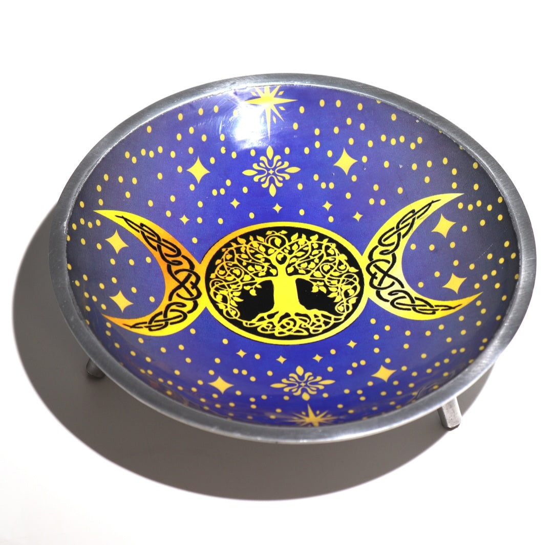 Triple-leg Enamelled Offering Plate - Purple Triple Moon