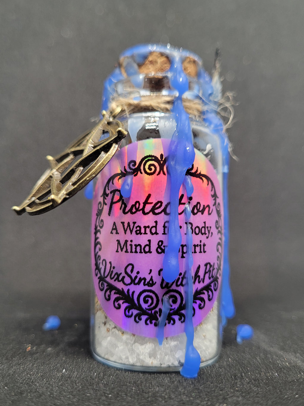 Spell-Bottle with Pentagram Charm - crystal gemstone for Protection