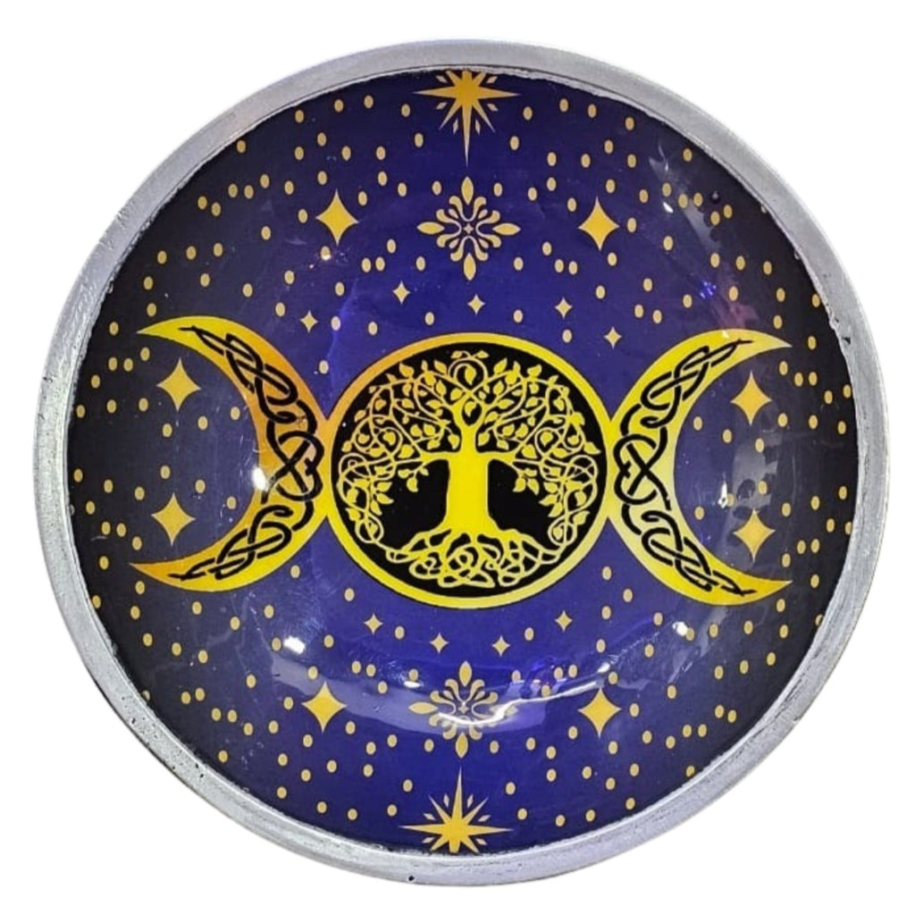 Triple-leg Enamelled Offering Plate - Purple Triple Moon