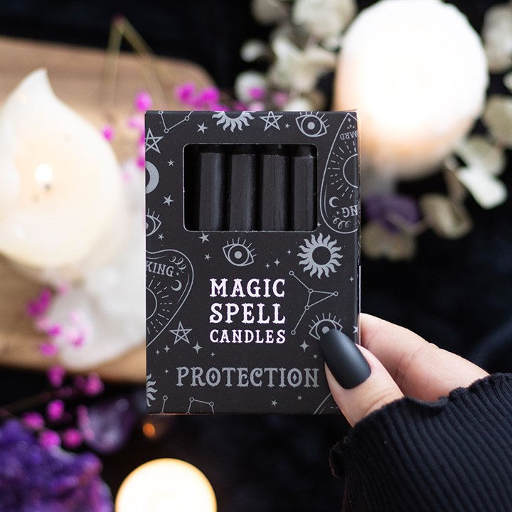 Magic Spell Candles - Pack of 12 Black 'Protection' Spell Candles