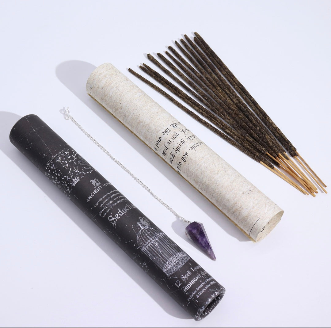 Ancient Witch Spell Incense - Seduction - Amethyst Pendulum