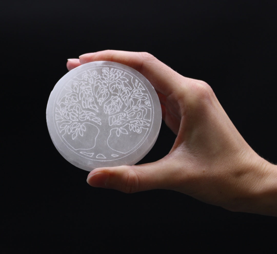 Selenite Charging Plate — Tree of Life (Small)