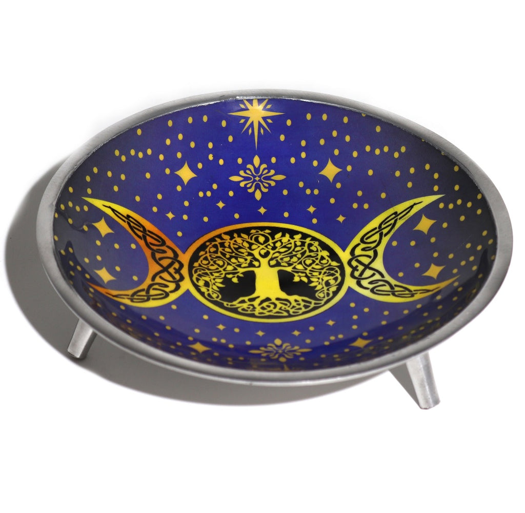 Triple-leg Enamelled Offering Plate - Purple Triple Moon