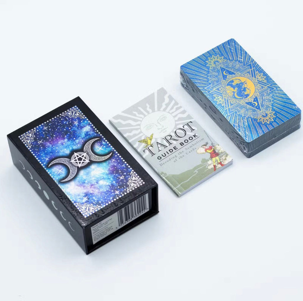 Blue Foil Tarot Card Set – Moon Face (with Booklet)