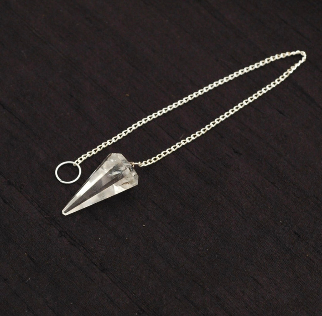 Faceted Clear Quartz Crystal Pendulum (Brazilian - Good Quality)