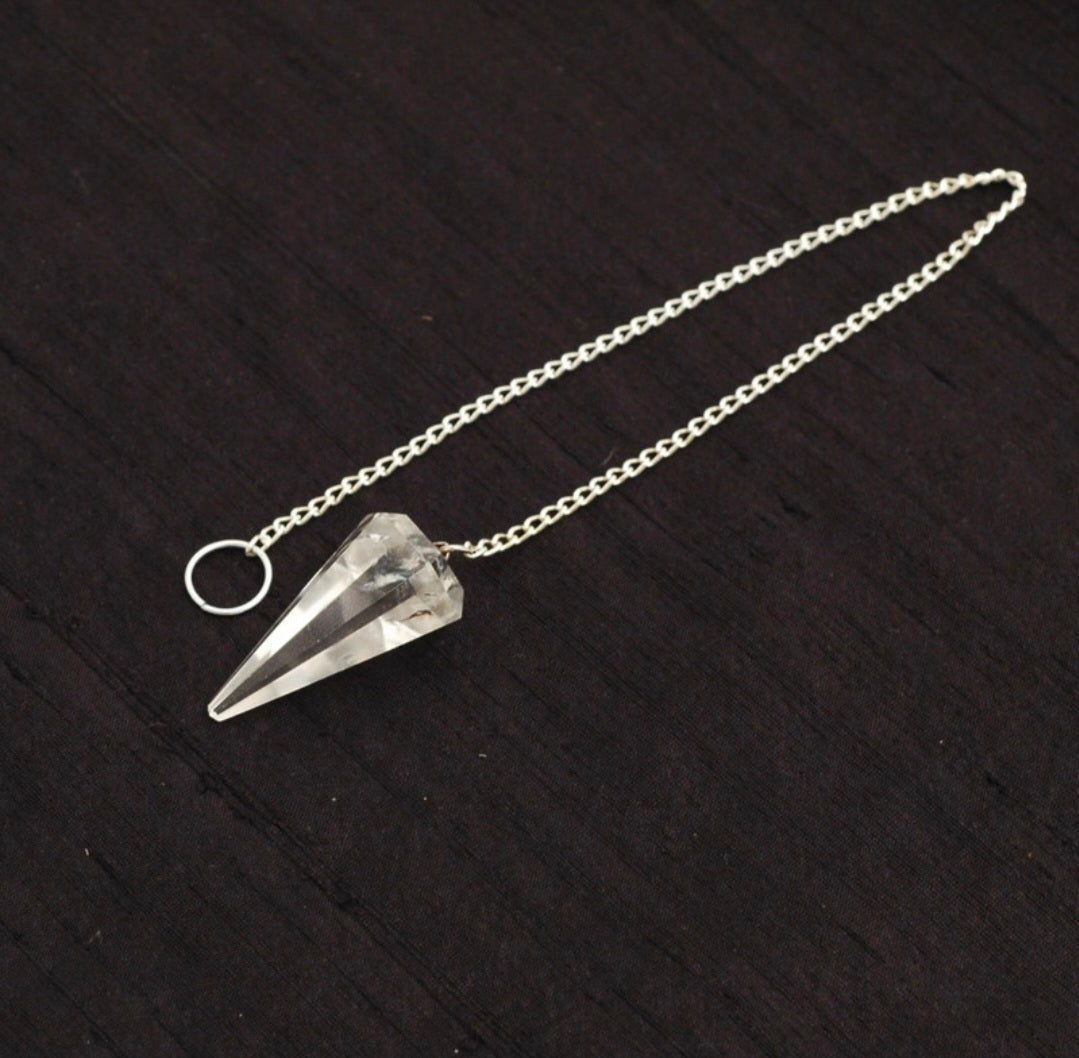 Faceted Clear Quartz Crystal Pendulum (Brazilian - Good Quality)
