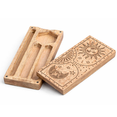 Crystal and Stone Storage Box - Carved Sun & Moon