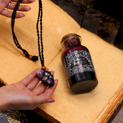 Ancient Witch Bath Spell Potion & Rock Crystal Amulet - Cleansing