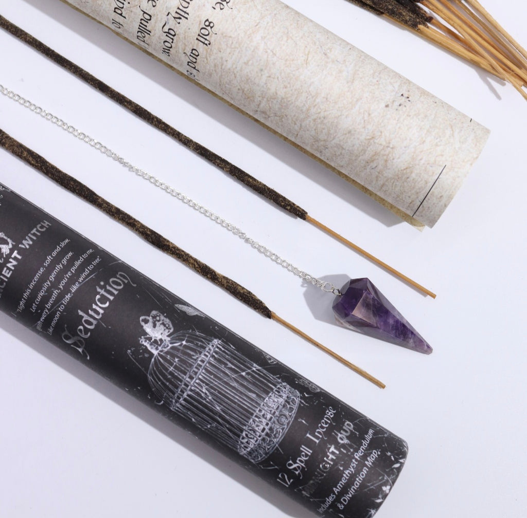 Ancient Witch Spell Incense - Seduction - Amethyst Pendulum