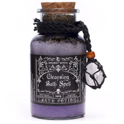 Ancient Witch Bath Spell Potion & Rock Crystal Amulet - Cleansing